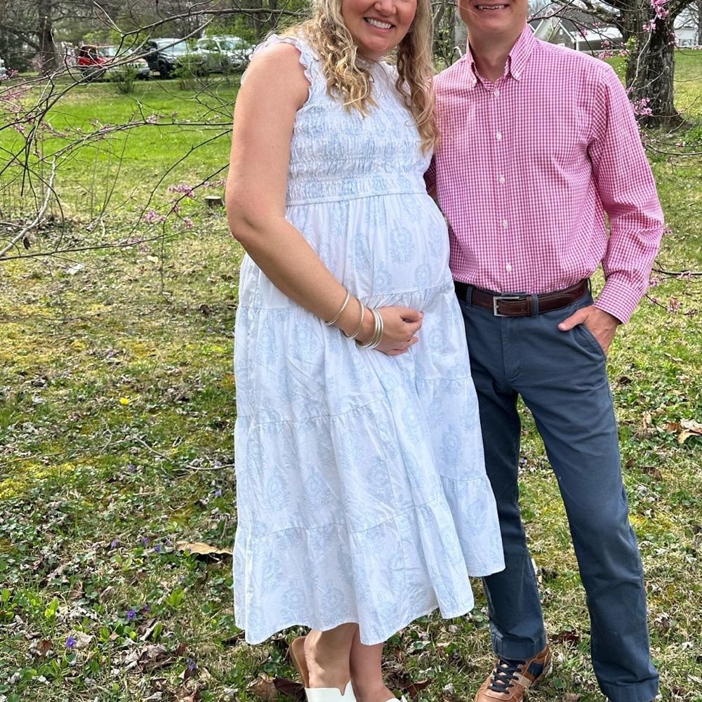 White and Blue Floral Smocked Dress
